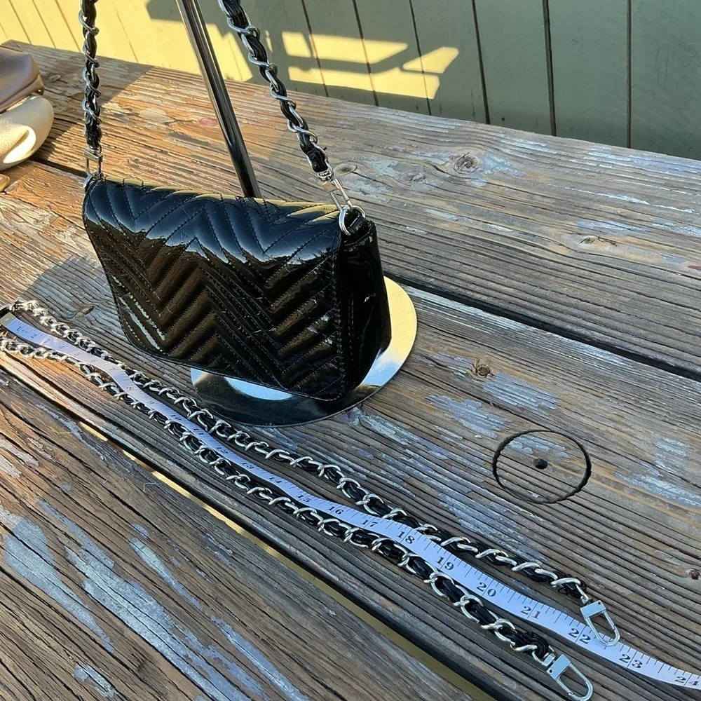 Big Buddha Black Chevron Patent Leather Crossbody/Shoulder Black Bag Chain Strap